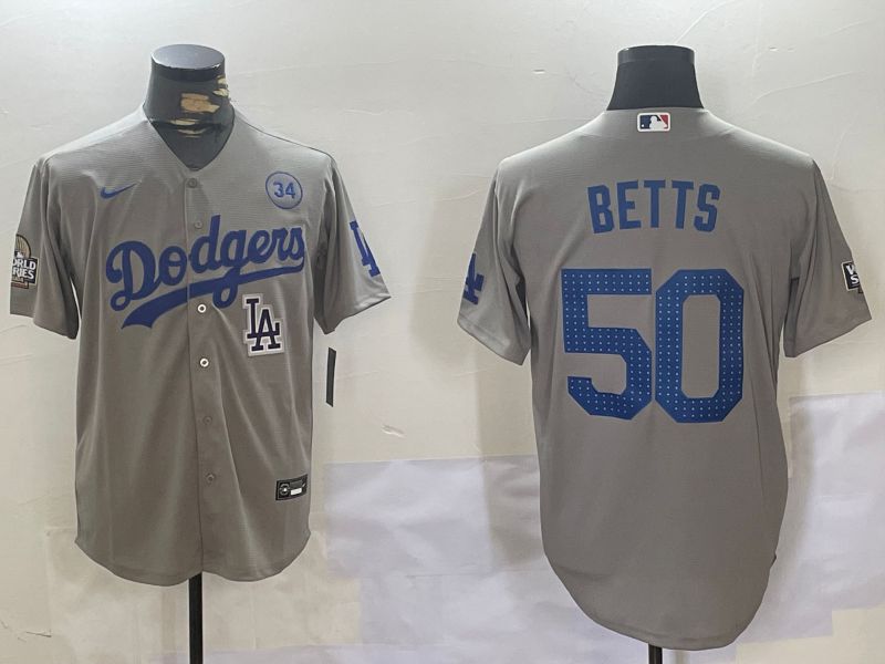 Men Los Angeles Dodgers #50 Betts Grey Game 2024 Nike MLB Jersey style 11205->los angeles dodgers->MLB Jersey
